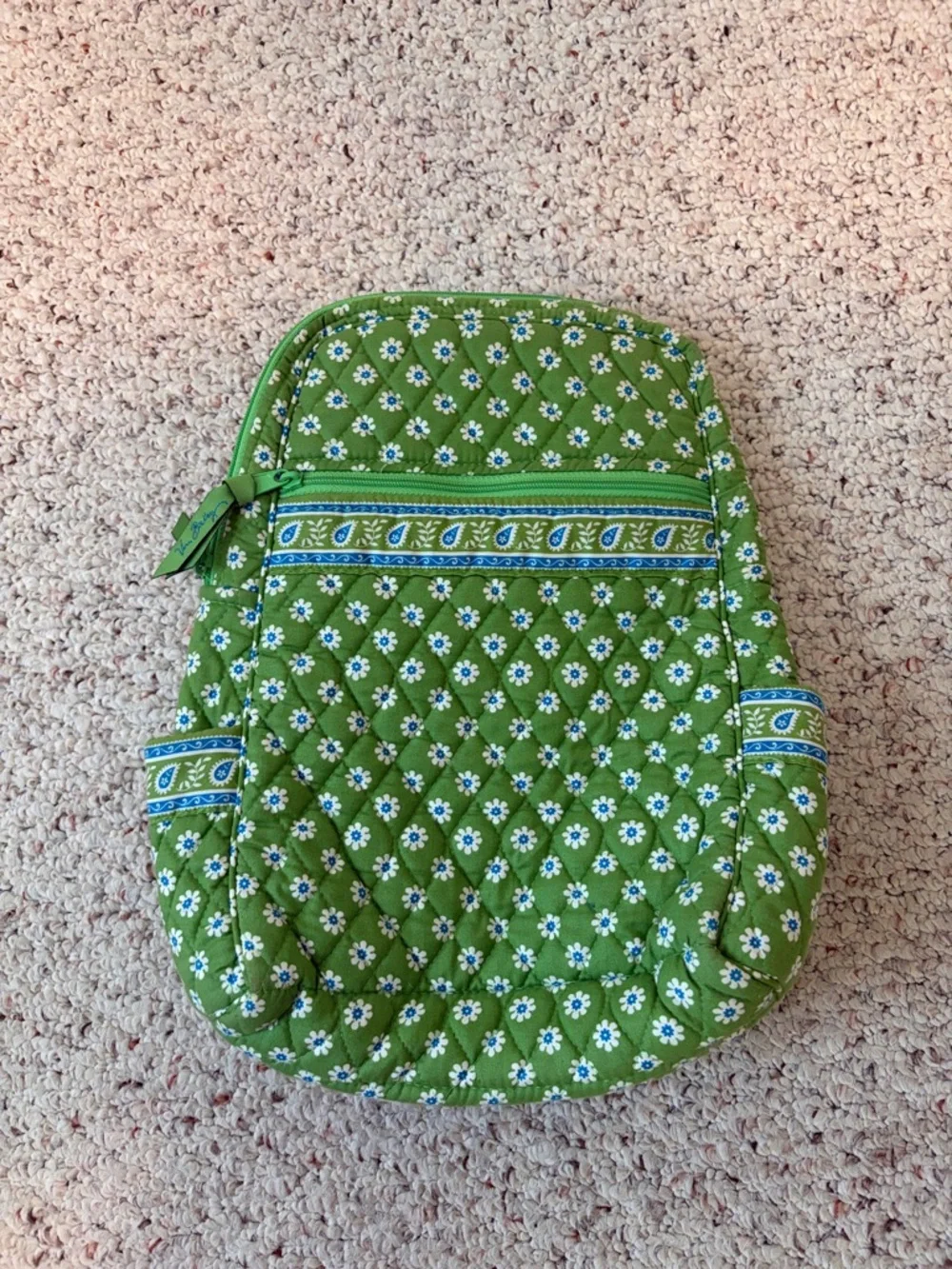 Vintage Vera Bradley Green Apple Daisy Quilted Backpack